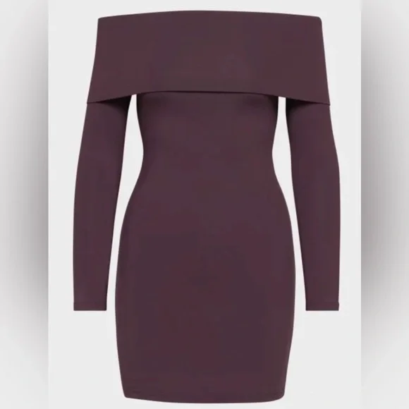 Aritzia Off-Shoulder Long Sleeve Dress in Deep Purple. - Picture 1 of 6